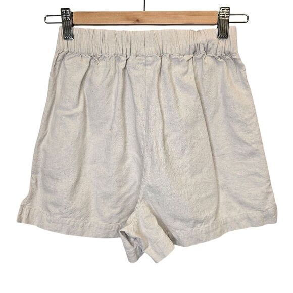 ASOS Women's 0 High Waist Cream Linen Blend Shorts with Elastic Waistband - Picture 6 of 11